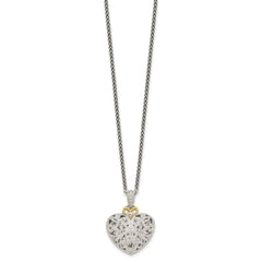 Shey Couture Sterling Silver Antiqued with 14K Accent 18 Inch Diamond Vintage Heart Necklace QTC510
