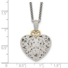 Shey Couture Sterling Silver Antiqued with 14K Accent 18 Inch Diamond Vintage Heart Necklace QTC510