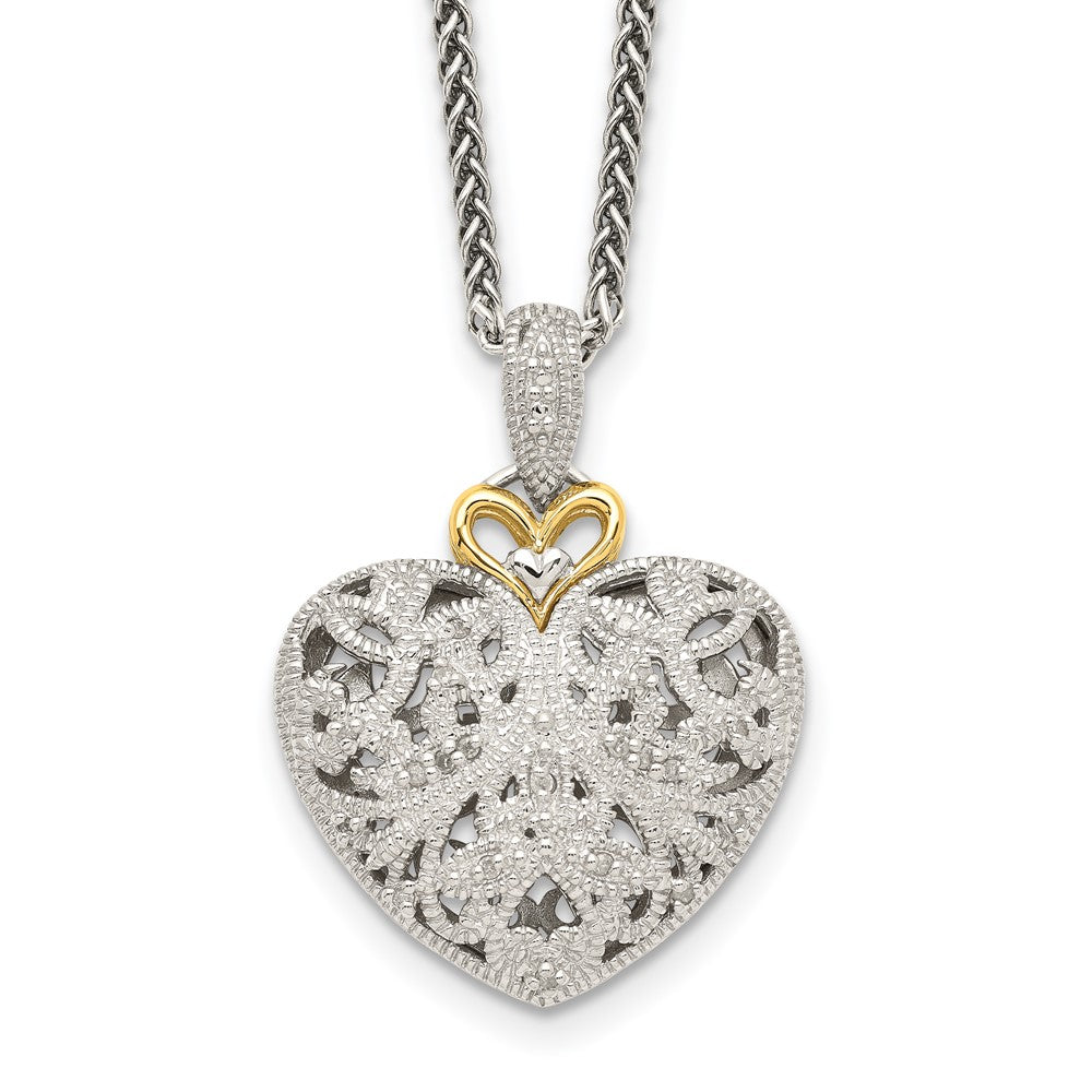 Shey Couture Sterling Silver Antiqued with 14K Accent 18 Inch Diamond Vintage Heart Necklace QTC510