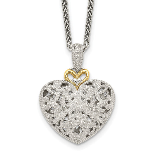 Shey Couture Sterling Silver Antiqued with 14K Accent 18 Inch Diamond Vintage Heart Necklace QTC510