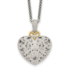 Shey Couture Sterling Silver Antiqued with 14K Accent 18 Inch Diamond Vintage Heart Necklace QTC510