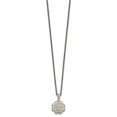 Shey Couture Sterling Silver Antiqued with 14K Accent 18 Inch Diamond Vintage Flower Necklace QTC519