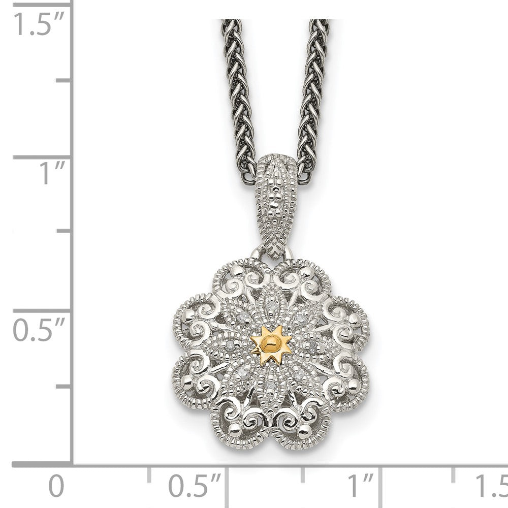 Shey Couture Sterling Silver Antiqued with 14K Accent 18 Inch Diamond Vintage Flower Necklace QTC519