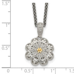 Shey Couture Sterling Silver Antiqued with 14K Accent 18 Inch Diamond Vintage Flower Necklace QTC519