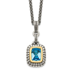 Shey Couture Sterling Silver with 14K Accent 18 Inch Antiqued Cushion Bezel Swiss Blue Topaz Necklace QTC51