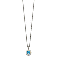Shey Couture Sterling Silver with 14K Accent 18 Inch Antiqued Round Swiss Blue Topaz and Diamond Necklace QTC52