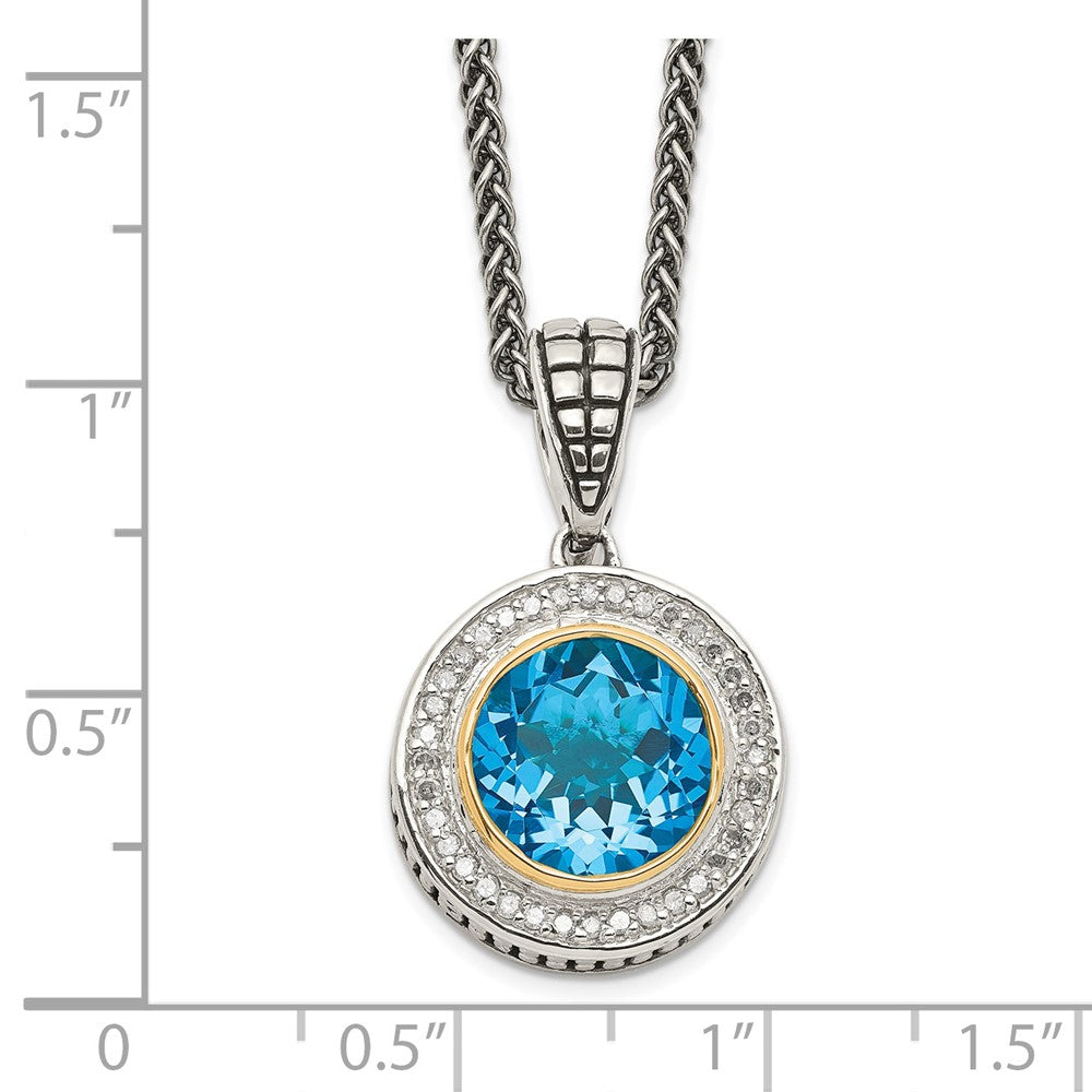 Shey Couture Sterling Silver with 14K Accent 18 Inch Antiqued Round Swiss Blue Topaz and Diamond Necklace QTC52