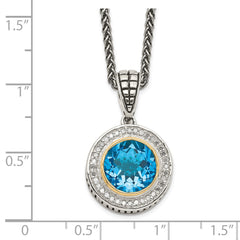 Shey Couture Sterling Silver with 14K Accent 18 Inch Antiqued Round Swiss Blue Topaz and Diamond Necklace QTC52