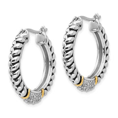 QTC550 Shey Couture Sterling Silver with 14K Accent Antiqued Diamond Hoop Earrings