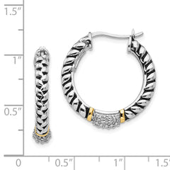 QTC550 Shey Couture Sterling Silver with 14K Accent Antiqued Diamond Hoop Earrings