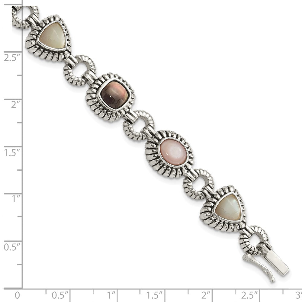 Shey Couture Sterling Silver 7.75 Inch Antiqued Pink/Black/White Mother of Pearl Bracelet QTC61