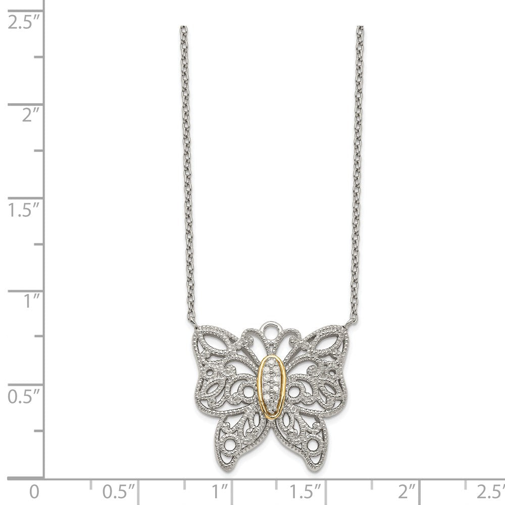 Shey Couture Sterling Silver Rhodium-plated with 14K Accent 18 Inch Diamond Butterfly Necklace QTC641
