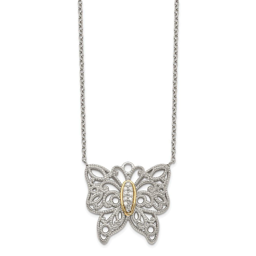 Shey Couture Sterling Silver Rhodium-plated with 14K Accent 18 Inch Diamond Butterfly Necklace QTC641