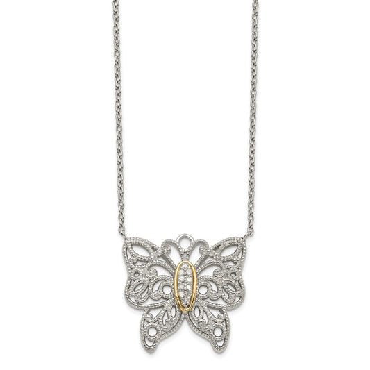 Shey Couture Sterling Silver Rhodium-plated with 14K Accent 18 Inch Diamond Butterfly Necklace QTC641