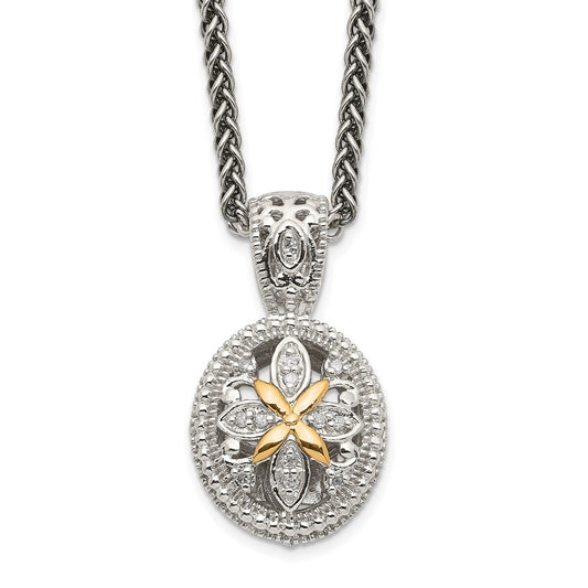 Shey Couture Sterling Silver Antiqued with 14K Accent 18 Inch Diamond Necklace QTC644