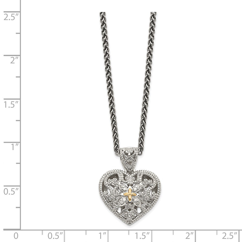 Shey Couture Sterling Silver Antiqued with 14K Accent 18 Inch Diamond Vintage Heart Necklace QTC647