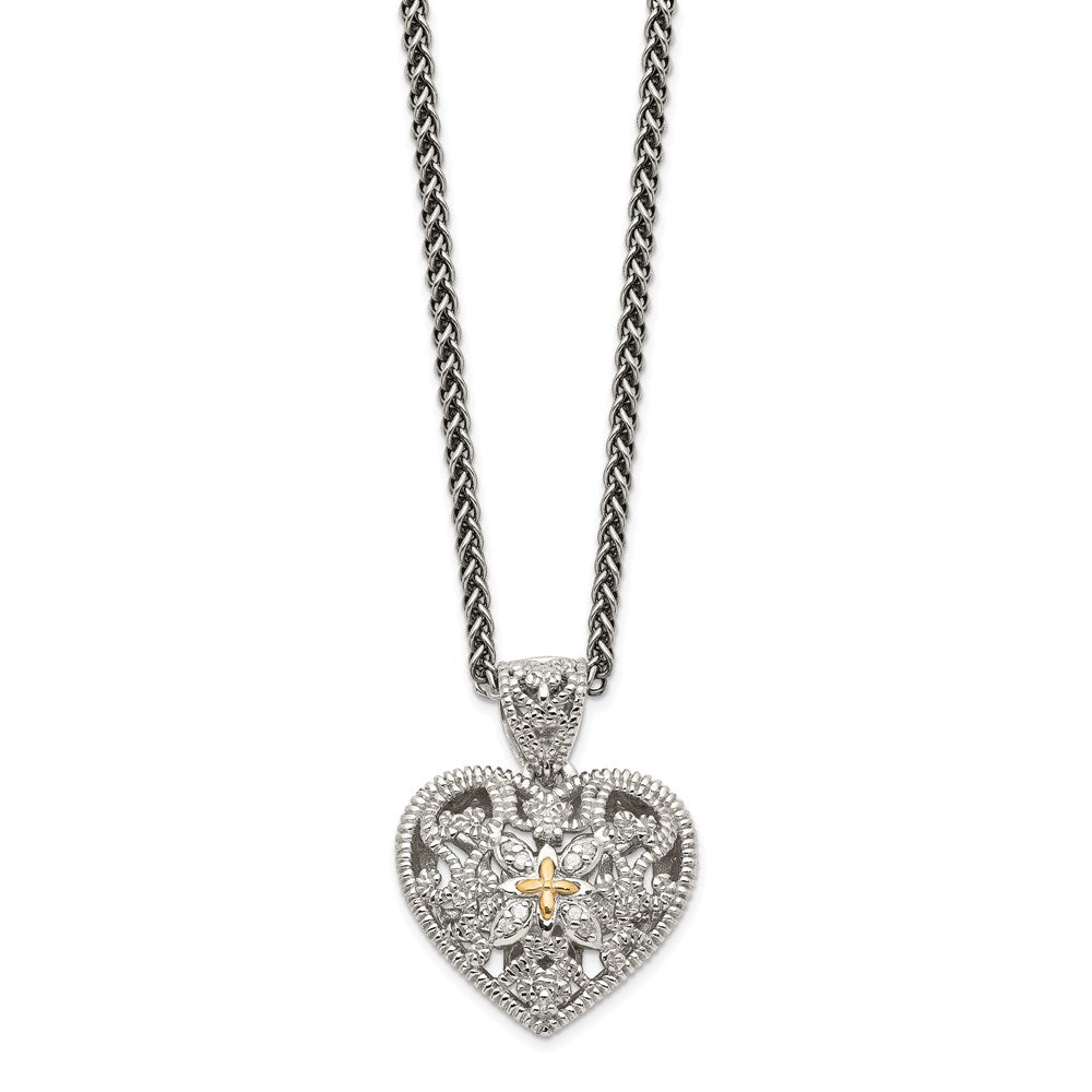 Shey Couture Sterling Silver Antiqued with 14K Accent 18 Inch Diamond Vintage Heart Necklace QTC647