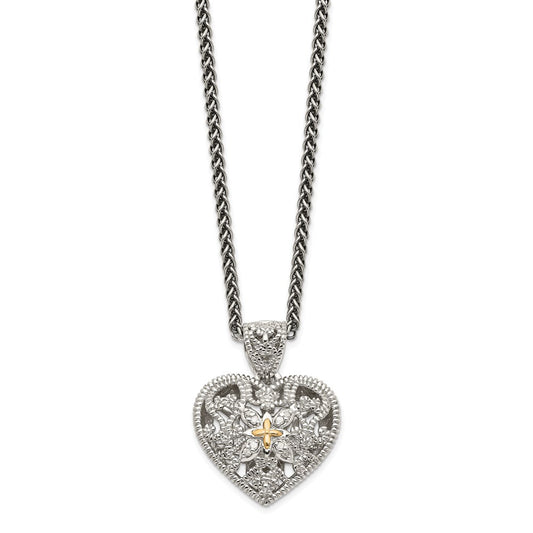 Shey Couture Sterling Silver Antiqued with 14K Accent 18 Inch Diamond Vintage Heart Necklace QTC647