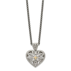 Shey Couture Sterling Silver Antiqued with 14K Accent 18 Inch Diamond Vintage Heart Necklace QTC647