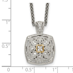Shey Couture Sterling Silver Antiqued with 14K Accent 18 Inch Diamond Vintage Necklace QTC652