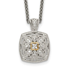Shey Couture Sterling Silver Antiqued with 14K Accent 18 Inch Diamond Vintage Necklace QTC652