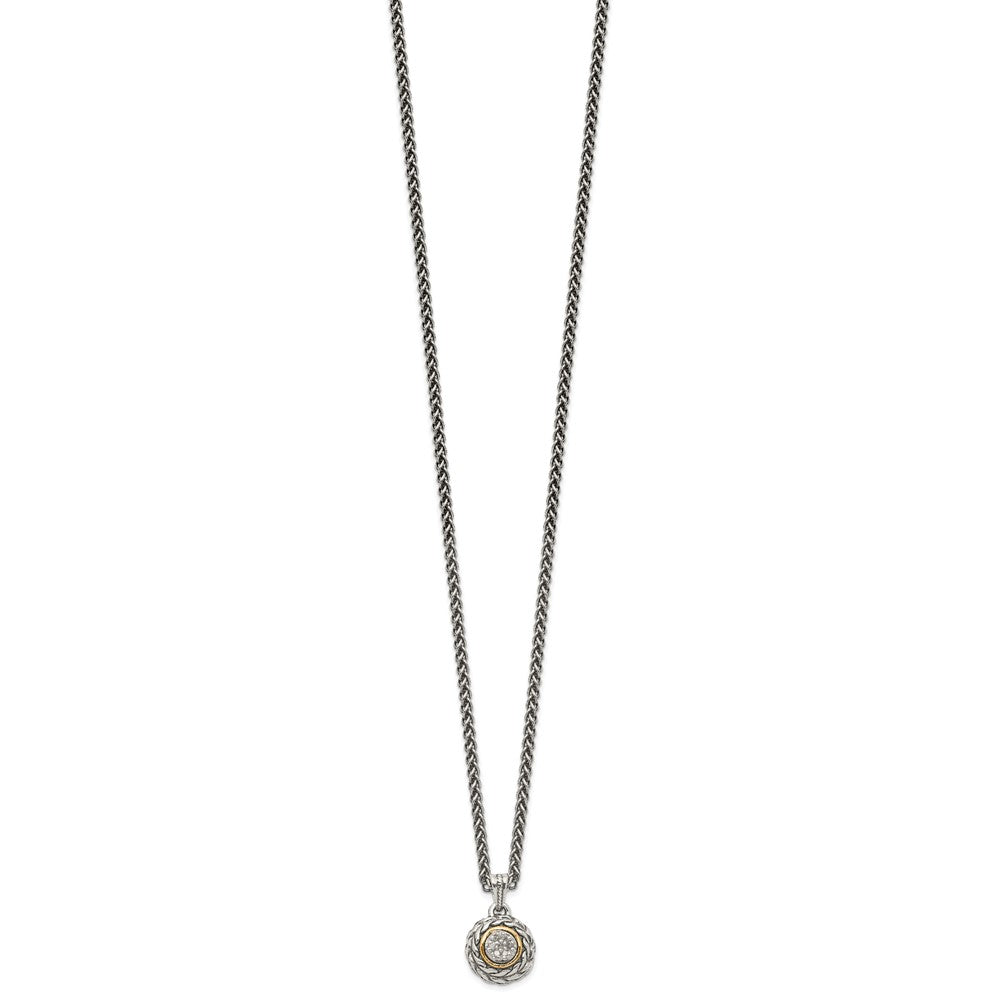 Shey Couture Sterling Silver Antiqued with 14K Accent 18 Inch Diamond Round Pendant Necklace QTC653