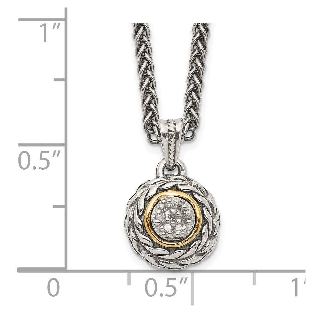 Shey Couture Sterling Silver Antiqued with 14K Accent 18 Inch Diamond Round Pendant Necklace QTC653