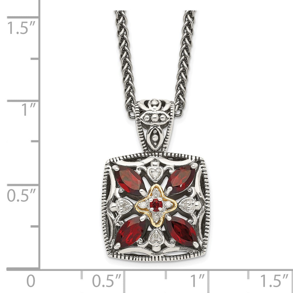 Shey Couture Sterling Silver with 14K Accent 18 Inch Antiqued Diamond and Marquise Garnet Necklace QTC655