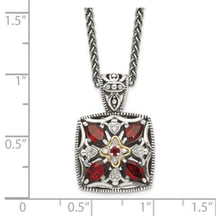 Shey Couture Sterling Silver with 14K Accent 18 Inch Antiqued Diamond and Marquise Garnet Necklace QTC655