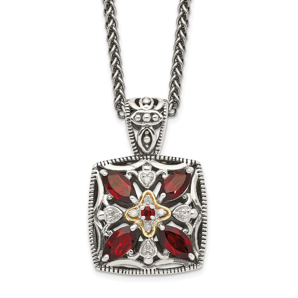 Shey Couture Sterling Silver with 14K Accent 18 Inch Antiqued Diamond and Marquise Garnet Necklace QTC655