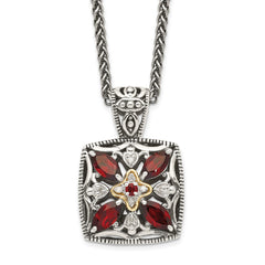 Shey Couture Sterling Silver with 14K Accent 18 Inch Antiqued Diamond and Marquise Garnet Necklace QTC655