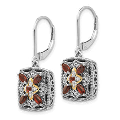 QTC657 Shey Couture Sterling Silver with 14K Accent Antiqued Diamond and Marquise Garnet Leverback Earrings