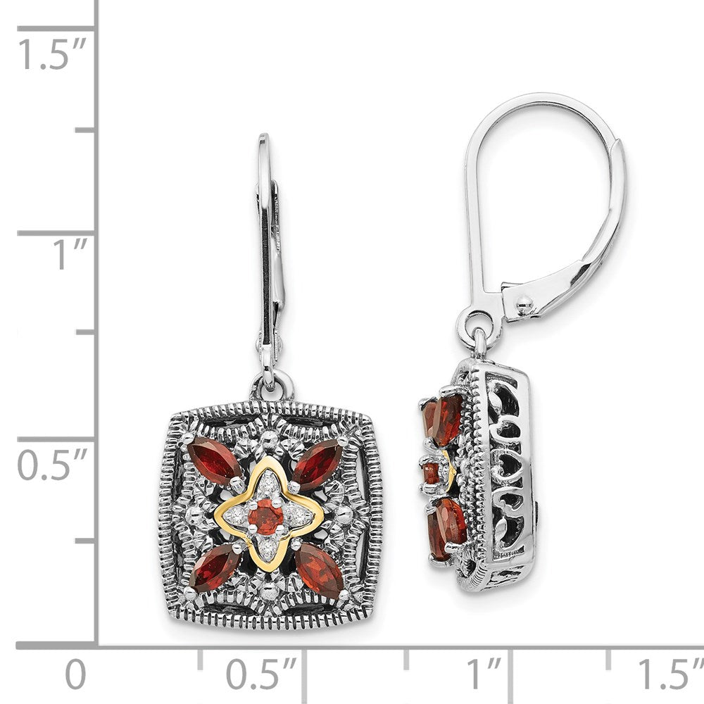 QTC657 Shey Couture Sterling Silver with 14K Accent Antiqued Diamond and Marquise Garnet Leverback Earrings