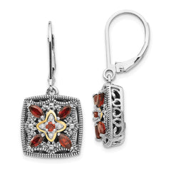QTC657 Shey Couture Sterling Silver with 14K Accent Antiqued Diamond and Marquise Garnet Leverback Earrings