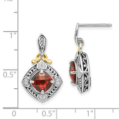 QTC667 Shey Couture Sterling Silver with 14K Accent Antiqued Diamond and Cushion Garnet Post Dangle Earrings
