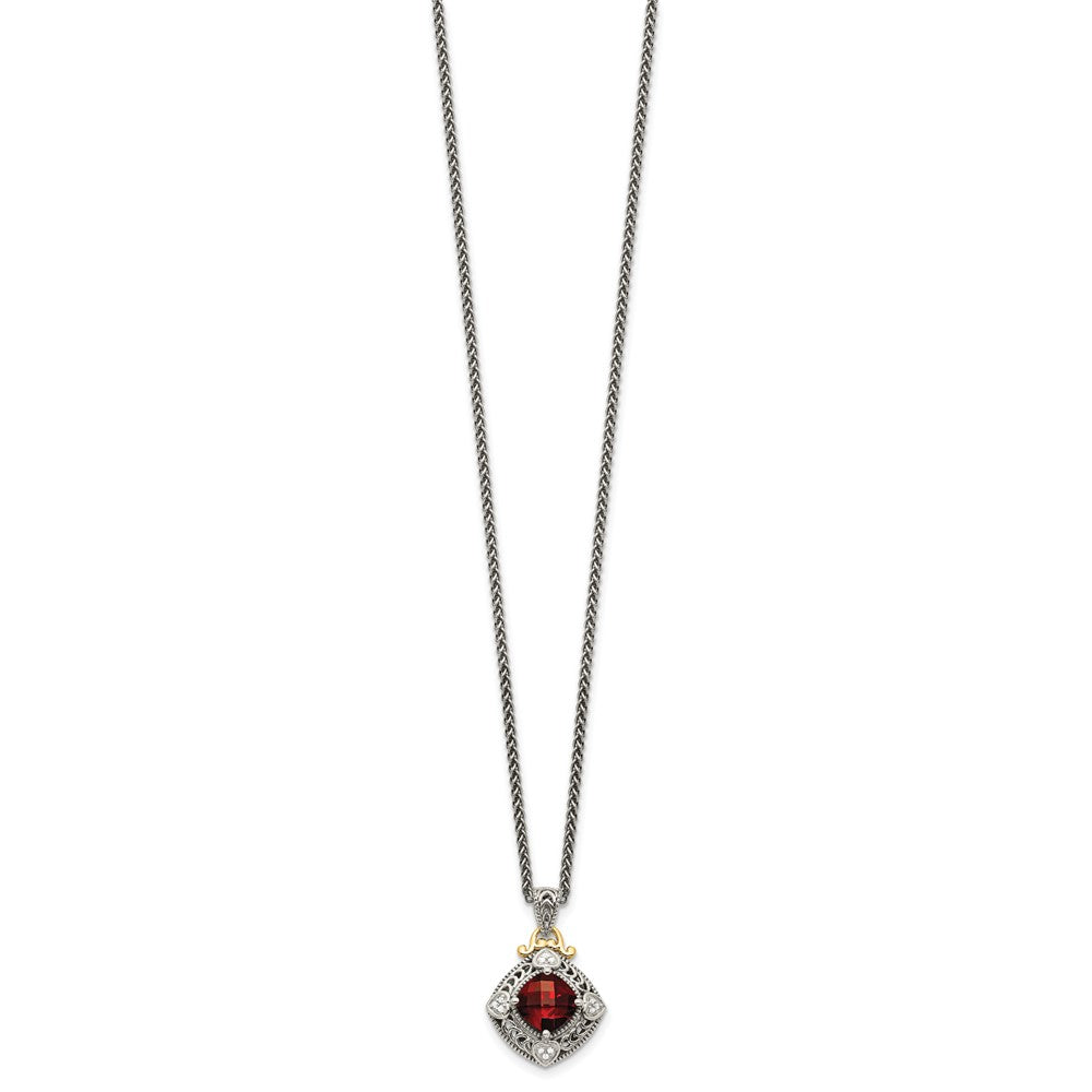 Shey Couture Sterling Silver with 14K Accent 18 Inch Antiqued Diamond and Cushion Checkerboard Garnet Necklace QTC669