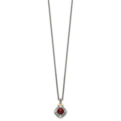 Shey Couture Sterling Silver with 14K Accent 18 Inch Antiqued Diamond and Cushion Checkerboard Garnet Necklace QTC669