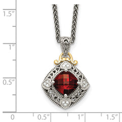 Shey Couture Sterling Silver with 14K Accent 18 Inch Antiqued Diamond and Cushion Checkerboard Garnet Necklace QTC669