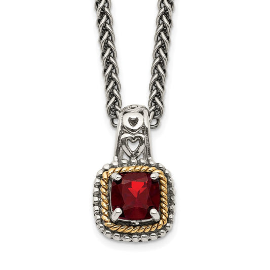 Shey Couture Sterling Silver with 14K Accent 18 Inch Antiqued Cushion Garnet Necklace QTC671