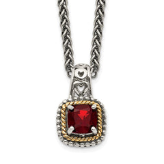 Shey Couture Sterling Silver with 14K Accent 18 Inch Antiqued Cushion Garnet Necklace QTC671