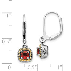 QTC672 Shey Couture Sterling Silver with 14K Accent Antiqued Cushion Garnet Leverback Earrings