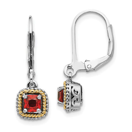 QTC672 Shey Couture Sterling Silver with 14K Accent Antiqued Cushion Garnet Leverback Earrings