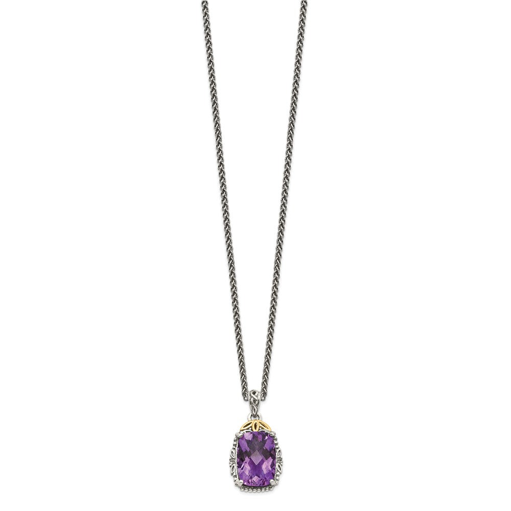Shey Couture Sterling Silver with 14K Accent 18 Inch Antiqued Cushion Amethyst Necklace QTC685
