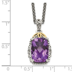 Shey Couture Sterling Silver with 14K Accent 18 Inch Antiqued Cushion Amethyst Necklace QTC685