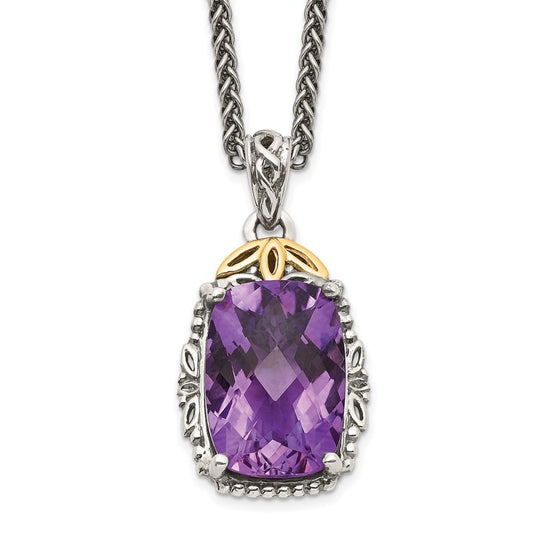 Shey Couture Sterling Silver with 14K Accent 18 Inch Antiqued Cushion Amethyst Necklace QTC685