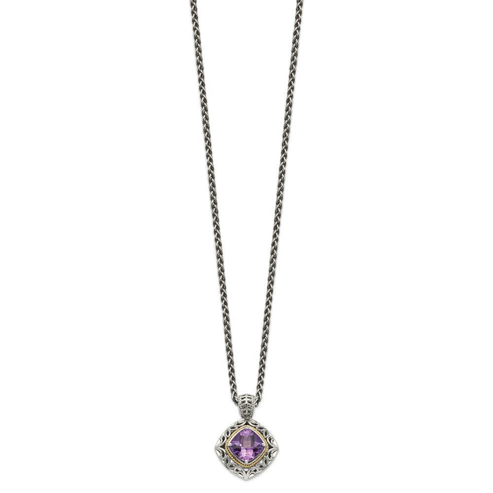 Shey Couture Sterling Silver with 14K Accent 18 Inch Antiqued Cushion Amethyst Necklace QTC686