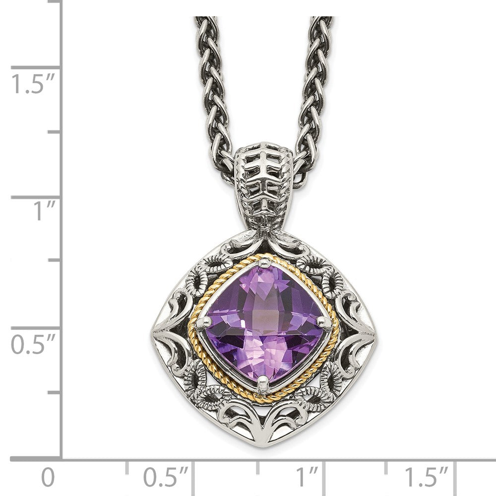 Shey Couture Sterling Silver with 14K Accent 18 Inch Antiqued Cushion Amethyst Necklace QTC686