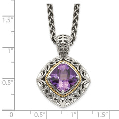 Shey Couture Sterling Silver with 14K Accent 18 Inch Antiqued Cushion Amethyst Necklace QTC686