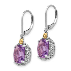 QTC689 Shey Couture Sterling Silver Antiqued with 14K Accent Cushion Amethyst Leverback Dangle Earrings