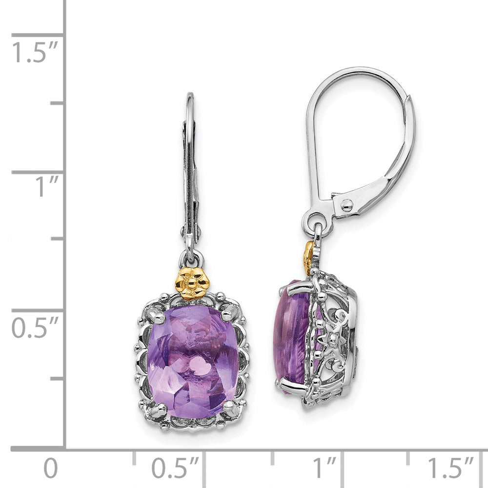 QTC689 Shey Couture Sterling Silver Antiqued with 14K Accent Cushion Amethyst Leverback Dangle Earrings